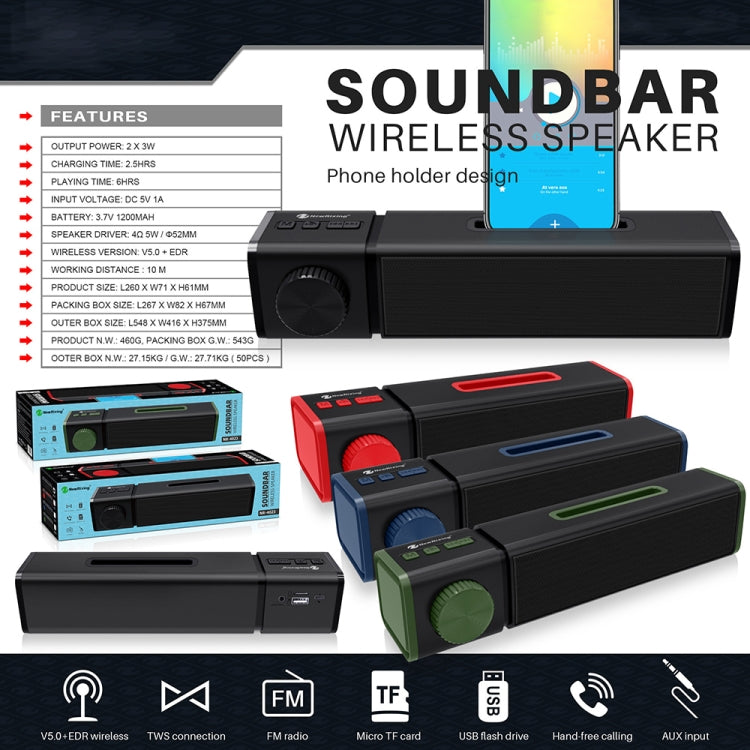 New Rixing NR4023 TWS Wireless Stereo Bluetooth Speaker, Support TF Card & MP3 & FM & Hands-free Call & 3.5mm AUX(Green) - Desktop Speaker by NewRixing | Online Shopping South Africa | PMC Jewellery | Buy Now Pay Later Mobicred