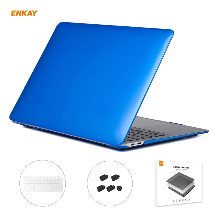 For MacBook Air 13.3 inch A1932 2018 ENKAY 3 in 1 Crystal Laptop Protective Case and EU Version TPU Keyboard Film and Anti-dust Plugs Set(Dark Blue) - MacBook Air Cases by ENKAY | Online Shopping South Africa | PMC Jewellery | Buy Now Pay Later Mobicred