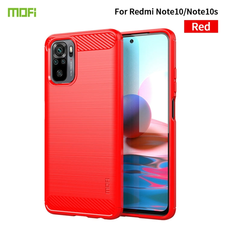 For Xiaomi Redmi Note 10 / Note 10S MOFI Gentleness Series Brushed Texture Carbon Fiber Soft TPU Case(Red) - Xiaomi Cases by MOFI | Online Shopping South Africa | PMC Jewellery