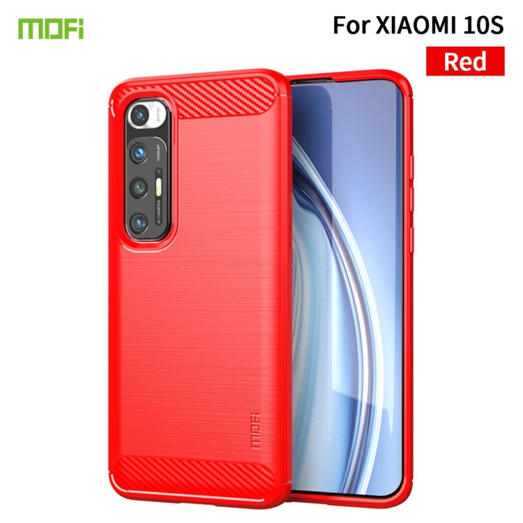 For Xiaomi Mi 10S MOFI Gentleness Series Brushed Texture Carbon Fiber Soft TPU Case(Red) - Xiaomi Cases by MOFI | Online Shopping South Africa | PMC Jewellery | Buy Now Pay Later Mobicred