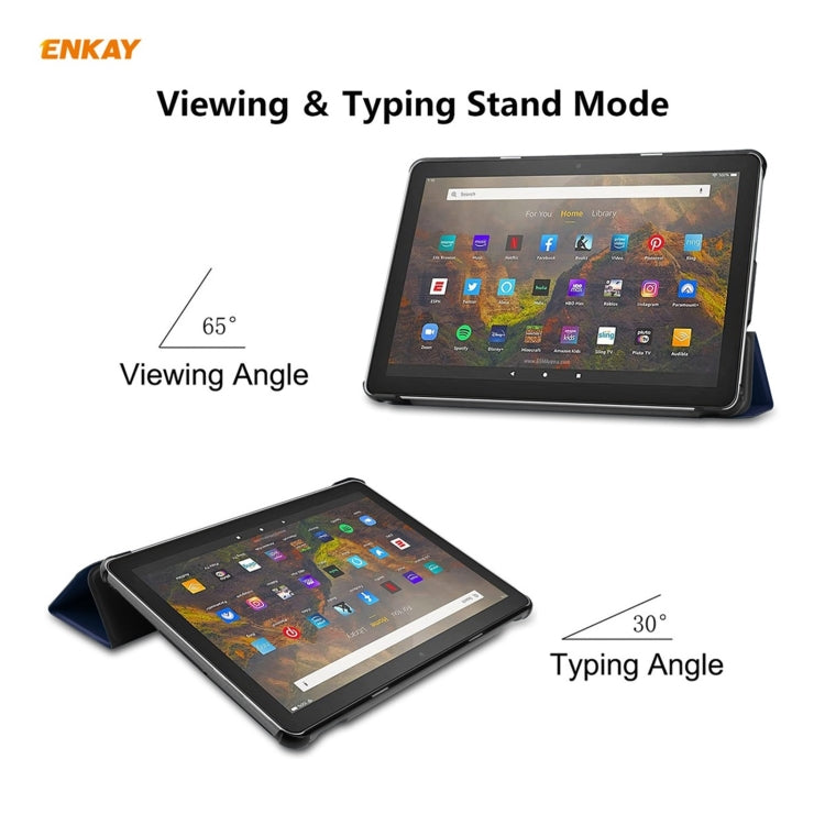 ENKAY PU Leather + Plastic Smart Case with Three-folding Holder for Amazon Fire HD 10 / 10 Plus (2021)(Dark Blue) - free shipping - PMC TechLife - Order now!