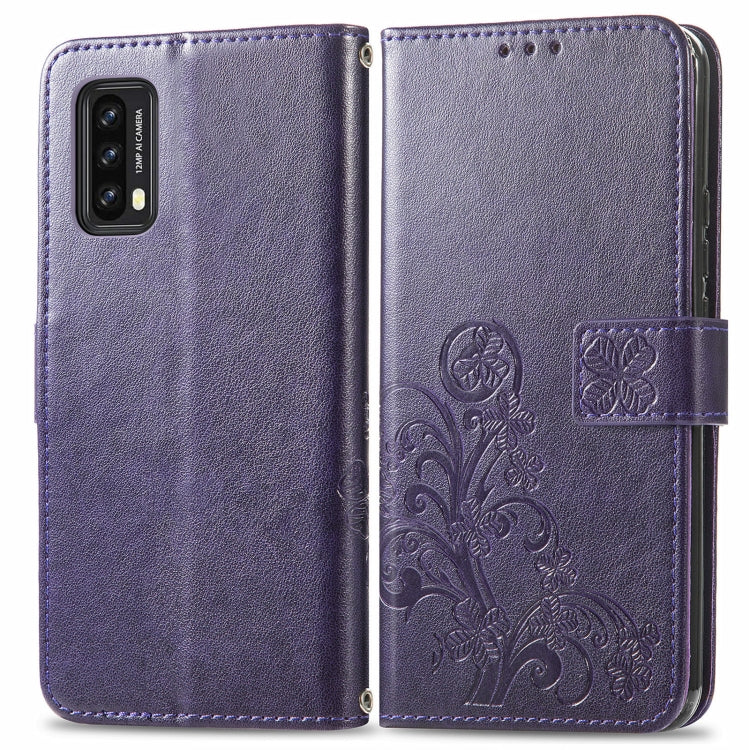 For Blackview A90 Four-leaf Clasp Embossed Buckle Mobile Phone Protection Leather Case with Lanyard & Card Slot & Wallet & Bracket Function(Purple) -  by PMC Jewellery | Online Shopping South Africa | PMC Jewellery | Buy Now Pay Later Mobicred