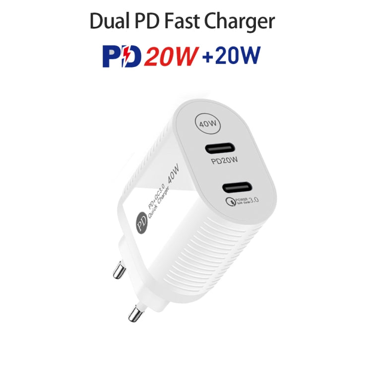 40W Dual Port PD / Type-C Fast Charger for iPhone / iPad Series, EU Plug(White) - USB Charger by PMC Jewellery | Online Shopping South Africa | PMC Jewellery | Buy Now Pay Later Mobicred