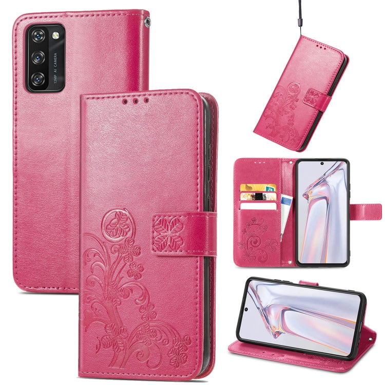 For Blackview A100 Four-leaf Clasp Embossed Buckle Mobile Phone Protection Leather Case with Lanyard & Card Slot & Wallet & Bracket Function(Magenta) - More Brand by PMC Jewellery | Online Shopping South Africa | PMC Jewellery