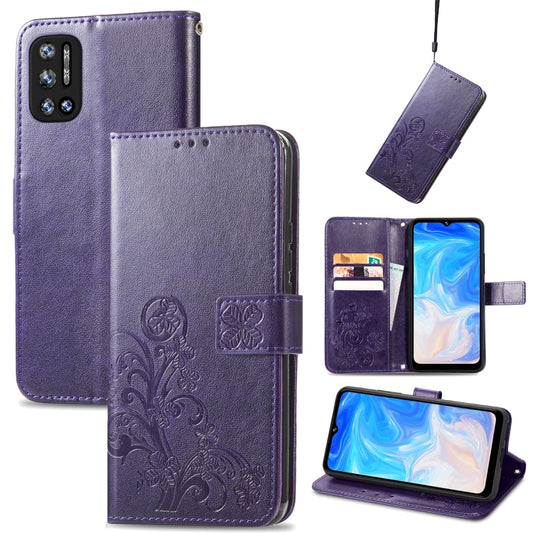 For DOOGEE N40 Pro Four-leaf Clasp Embossed Leather Case with Lanyard & Card Slot & Wallet & Holder(Purple) - More Brand by PMC Jewellery | Online Shopping South Africa | PMC Jewellery | Buy Now Pay Later Mobicred