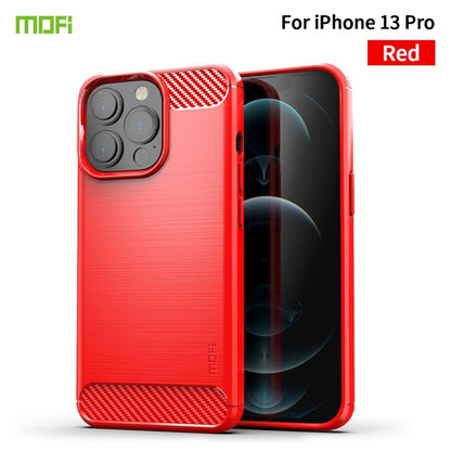 For iPhone 13 Pro MOFI Gentleness Series Brushed Texture Carbon Fiber Soft TPU Case  (Red) - iPhone 13 Pro Cases by MOFI | Online Shopping South Africa | PMC Jewellery | Buy Now Pay Later Mobicred