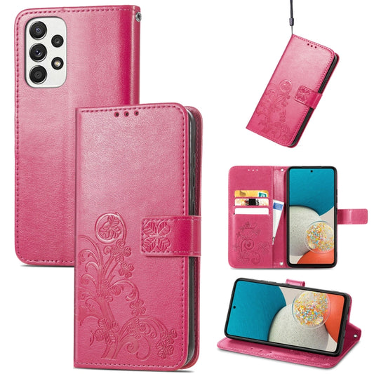 For Samsung Galaxy A73 5G Four-leaf Clasp Embossed Leather Phone Case(Rose Red) - Galaxy Phone Cases by PMC Jewellery | Online Shopping South Africa | PMC Jewellery