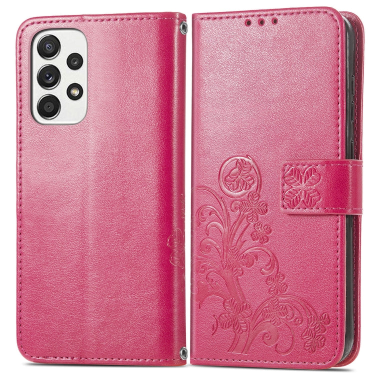 For Samsung Galaxy A73 5G Four-leaf Clasp Embossed Leather Phone Case(Rose Red) - Galaxy Phone Cases by PMC TechLife | Online Shopping South Africa | PMC TechLife