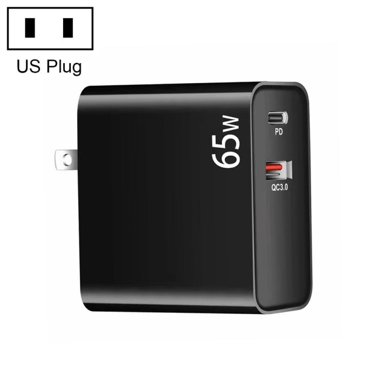 PD-65W USB-C / Type-C + QC3. 0 USB Laptop Charging Adapter, US Plug(Black) - Cable & Adapter by PMC Jewellery | Online Shopping South Africa | PMC Jewellery | Buy Now Pay Later Mobicred
