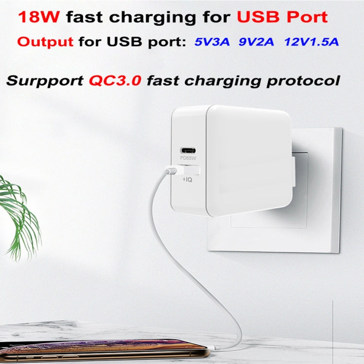 PD-65W USB-C / Type-C + QC3. 0 USB Laptop Charging Adapter, UK Plug / US Plug(Black) - Cable & Adapter by PMC TechLife | Online Shopping South Africa | PMC TechLife