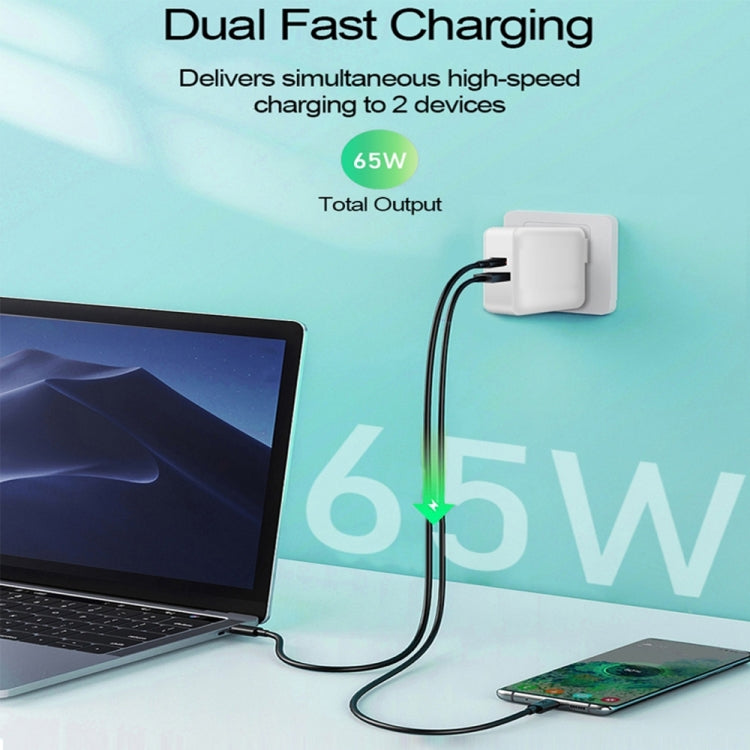 PD-65W USB-C / Type-C + QC3. 0 USB Laptop Charging Adapter + 2m USB-C / Type-C to USB-C / Type-C Data Cable Set, AU Plug / US Plug(White) - Cable & Adapter by PMC Jewellery | Online Shopping South Africa | PMC Jewellery | Buy Now Pay Later Mobicred