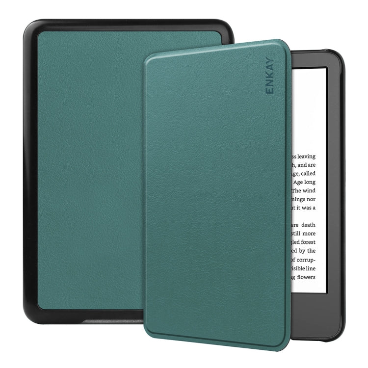 For Amazon Kindle 2022 Gen11 ENKAY Custer Texture Leather Smart Case(Dark Green) - Amazon by ENKAY | Online Shopping South Africa | PMC TechLife | Buy Now Pay Later Mobicred