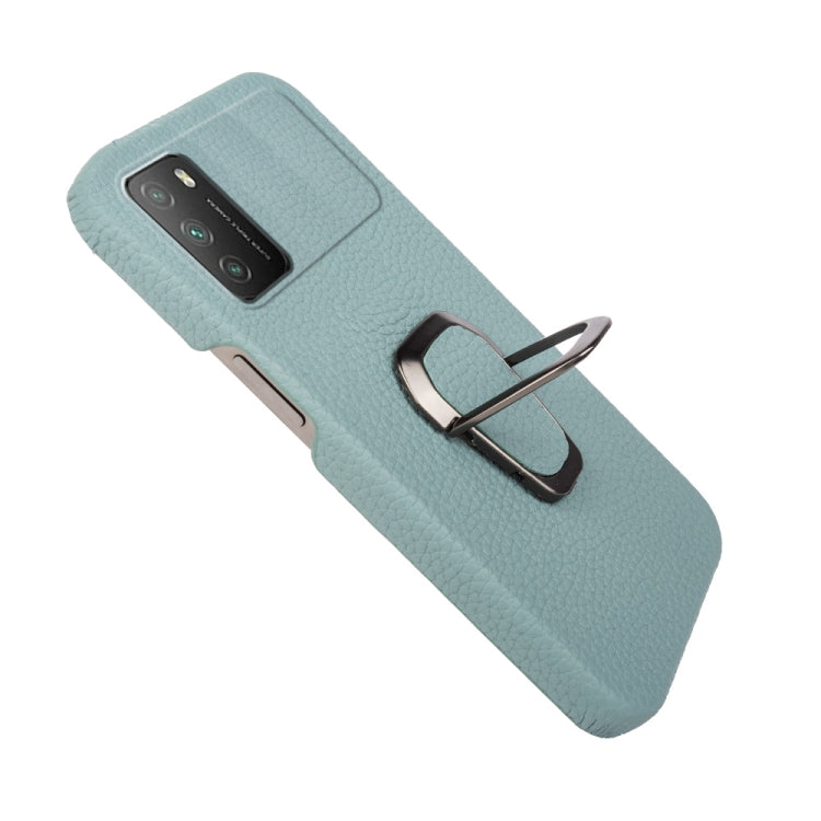 For Xiaomi Poco M3 Ring Holder Litchi Texture Genuine Leather Phone Case(Cyan) - Xiaomi Cases by PMC TechLife | Online Shopping South Africa | PMC TechLife | Buy Now Pay Later Mobicred