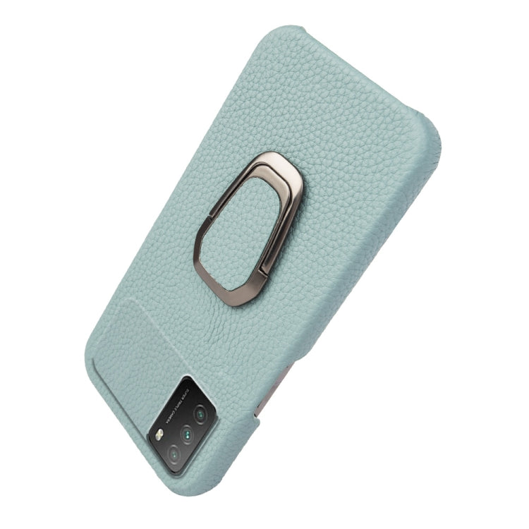 For Xiaomi Poco M3 Ring Holder Litchi Texture Genuine Leather Phone Case(Cyan) - Xiaomi Cases by PMC TechLife | Online Shopping South Africa | PMC TechLife | Buy Now Pay Later Mobicred