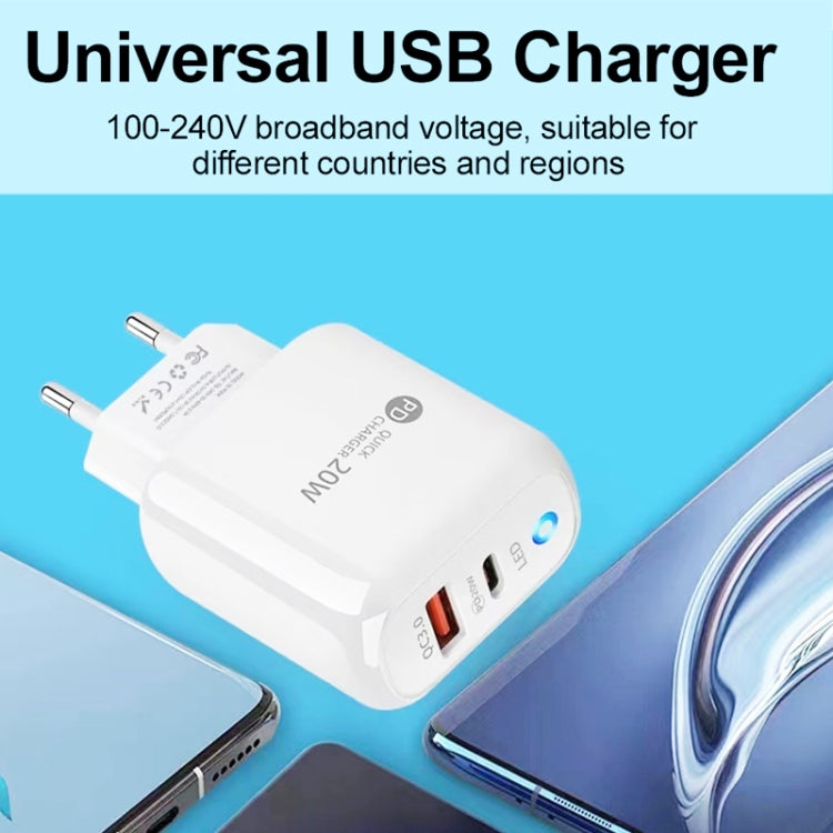 PD04 PD20W Type-C + QC18W USB Mobile Phone Charger with LED Indicator, EU Plug(Black) - free shipping - PMC Jewellery - Order now!