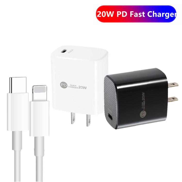 PD11 Single PD3.0 USB-C / Type-C 20W Fast Charger with 1m Type-C to 8 Pin Data Cable, US Plug(Black) - USB Charger by PMC Jewellery | Online Shopping South Africa | PMC Jewellery | Buy Now Pay Later Mobicred