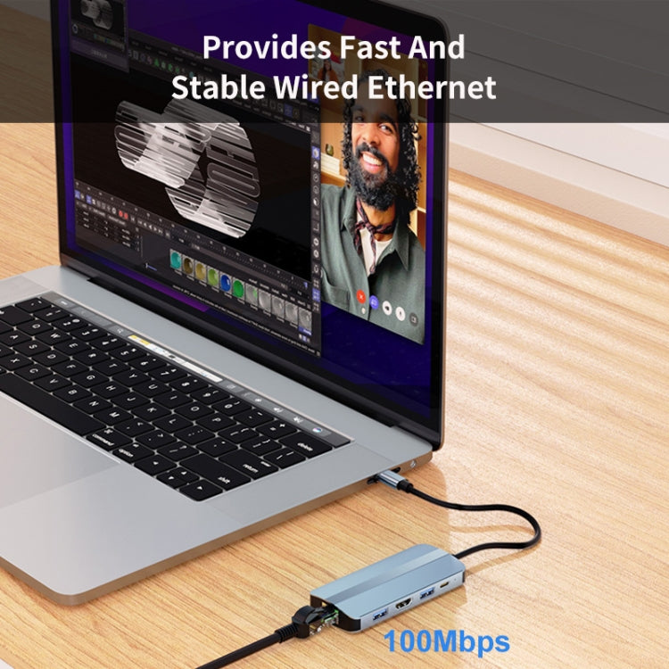 JUNSUNMAY 8 in 1 Type-C to 4K HDMI + RJ45 Ethernet Hub Docking Station Adapter - USB HUB by JUNSUNMAY | Online Shopping South Africa | PMC Jewellery | Buy Now Pay Later Mobicred