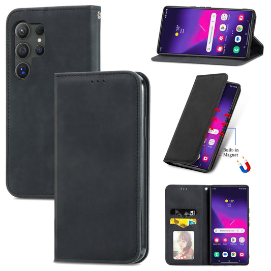 For Samsung Galaxy S25 Ultra 5G Retro Skin Feel Magnetic Leather Phone Case(Black) - Galaxy S25 Ultra 5G Cases by PMC Jewellery | Online Shopping South Africa | PMC Jewellery | Buy Now Pay Later Mobicred