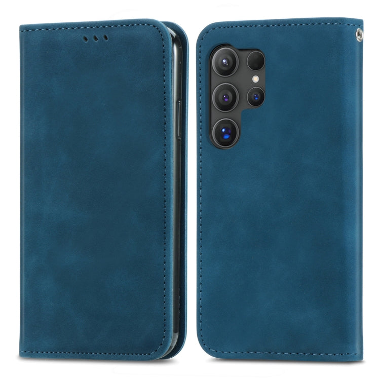 For Samsung Galaxy S25 Ultra 5G Retro Skin Feel Magnetic Leather Phone Case(Blue) - Galaxy S25 Ultra 5G Cases by PMC Jewellery | Online Shopping South Africa | PMC Jewellery | Buy Now Pay Later Mobicred