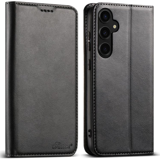 For Samsung Galaxy S25+ 5G Suteni Calf Texture Horizontal Flip Leather Phone Case(Black) - Galaxy S25+ 5G Cases by Suteni | Online Shopping South Africa | PMC Jewellery | Buy Now Pay Later Mobicred