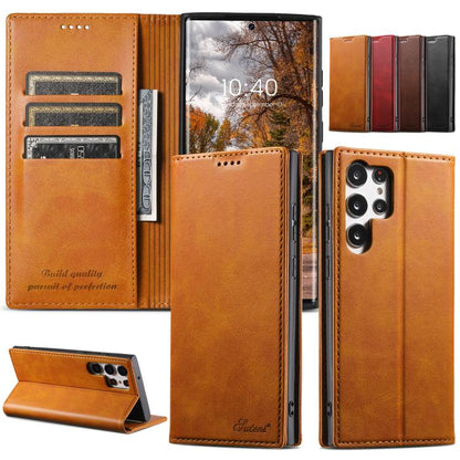 For Samsung Galaxy S25 Ultra 5G Suteni Calf Texture Horizontal Flip Leather Phone Case(Brown) - Galaxy S25 Ultra 5G Cases by Suteni | Online Shopping South Africa | PMC Jewellery | Buy Now Pay Later Mobicred