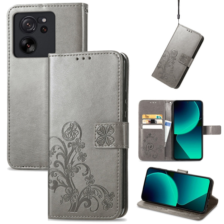For Xiaomi 13T / 13T Pro Four-leaf Clasp Embossed Leather Phone Case(Gray) - free shipping - PMC TechLife - Order now!