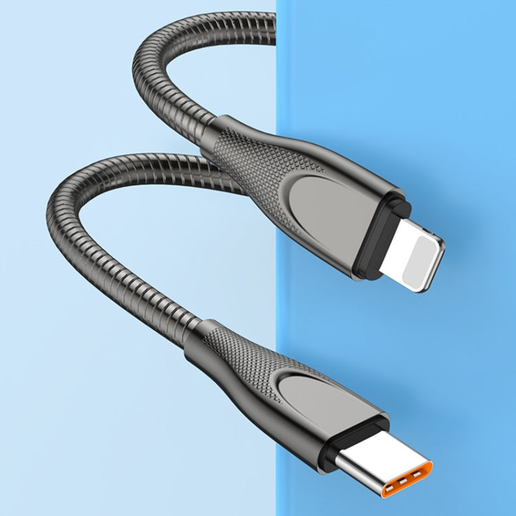 ENKAY ENK-CB131 USB to 8 Pin Carbon Steel Hose Spring 2.4A Fast Charging Data Cable, Length:1m(Silver) - Normal Style Cable by ENKAY | Online Shopping South Africa | PMC Jewellery | Buy Now Pay Later Mobicred