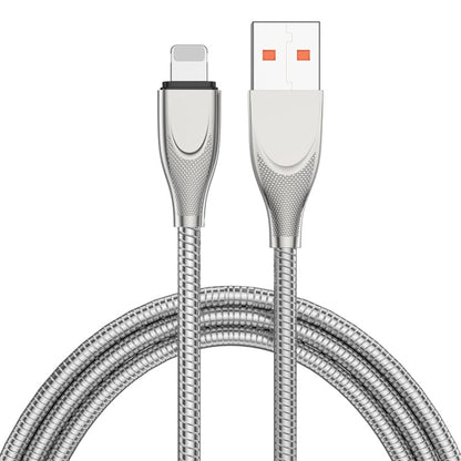 ENKAY ENK-CB131 USB to 8 Pin Carbon Steel Hose Spring 2.4A Fast Charging Data Cable, Length:2m(Silver) - Normal Style Cable by ENKAY | Online Shopping South Africa | PMC Jewellery | Buy Now Pay Later Mobicred