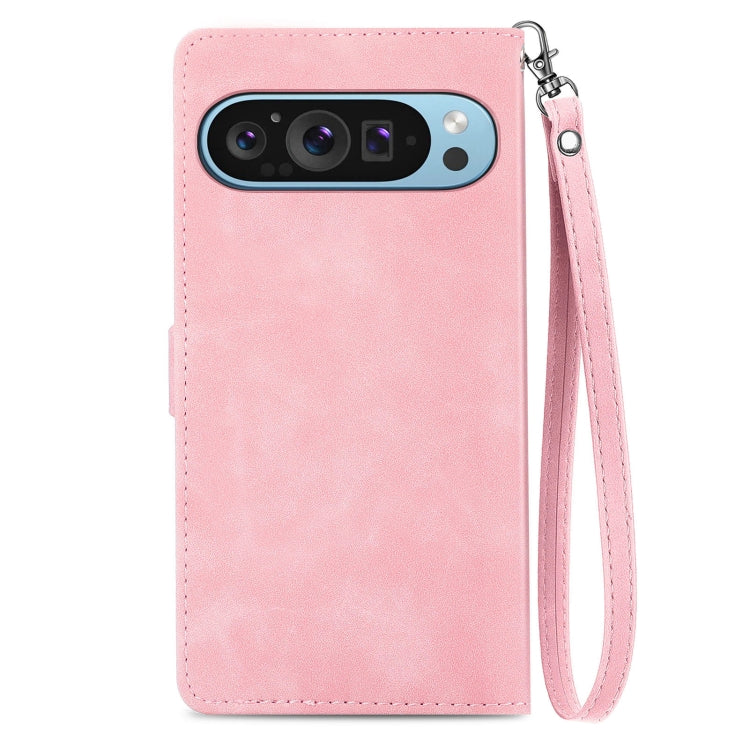 For Google Pixel 9 Embossed Flower Zipper Leather Phone Case(Pink) - Google Cases by PMC Jewellery | Online Shopping South Africa | PMC Jewellery | Buy Now Pay Later Mobicred