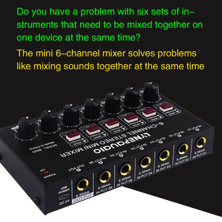 B020 Mini 6-Channel Stereo Audio Mixer Musical Instrument Mixer Electric Wind Electric Guitar Electronic Piano Drums Mixer -  by PMC Jewellery | Online Shopping South Africa | PMC Jewellery | Buy Now Pay Later Mobicred