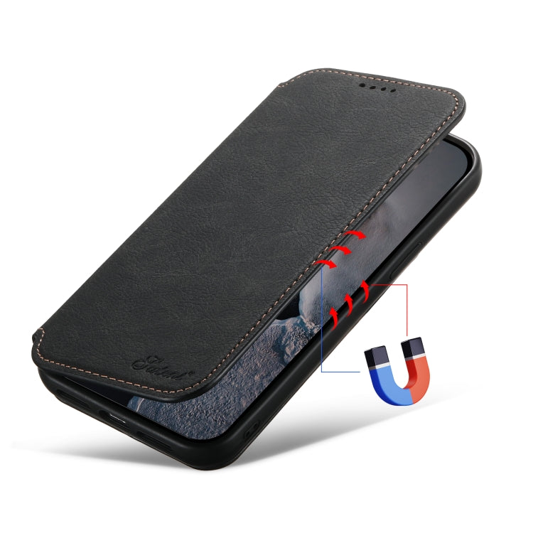 For iPhone 12/12 Pro Suteni J06 Retro Matte Litchi Texture Leather Magnetic Magsafe Phone Case(Black) - iPhone 12 / 12 Pro Cases by Suteni | Online Shopping South Africa | PMC Jewellery | Buy Now Pay Later Mobicred