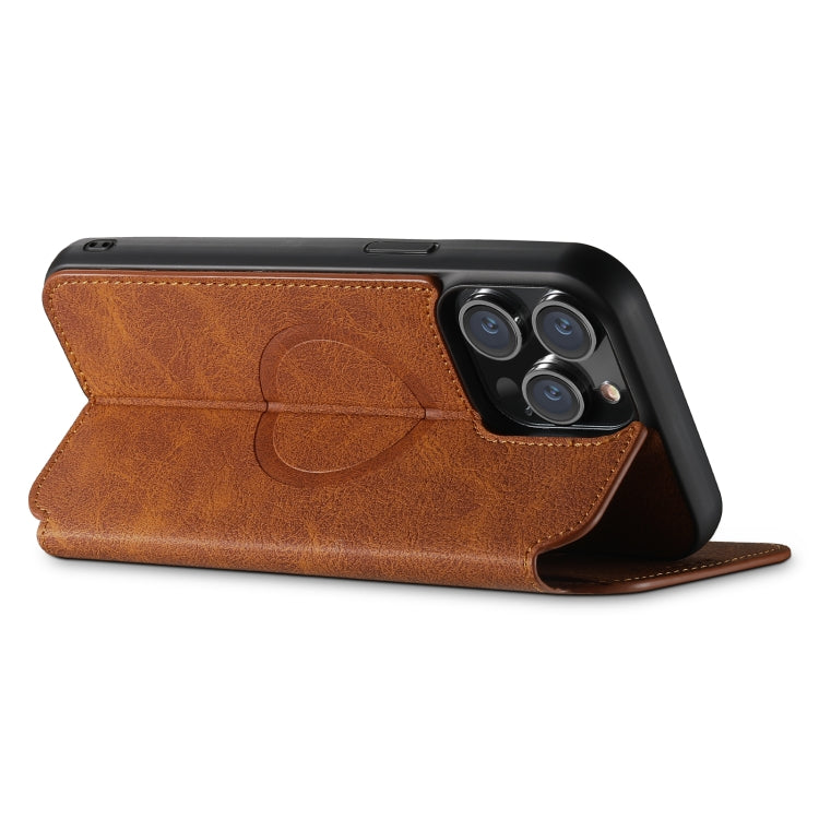 For iPhone 13 Suteni J06 Retro Matte Litchi Texture Leather Magnetic Magsafe Phone Case(Khaki) - iPhone 13 Cases by Suteni | Online Shopping South Africa | PMC Jewellery | Buy Now Pay Later Mobicred