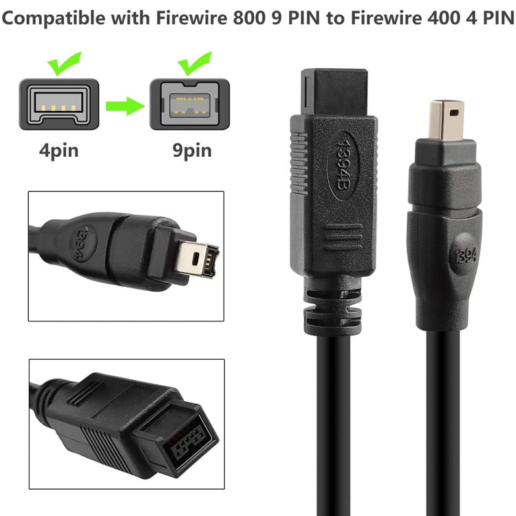 JUNSUNMAY FireWire High Speed Premium DV 800 9 Pin Male To FireWire 400 4 Pin Male IEEE 1394 Cable, Length:3m - 1394 Series by JUNSUNMAY | Online Shopping South Africa | PMC Jewellery | Buy Now Pay Later Mobicred