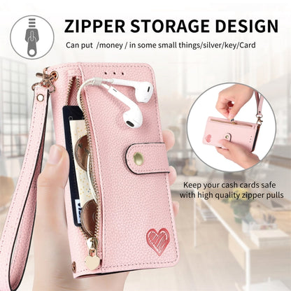 For iPhone 16 Pro Love Zipper Lanyard Leather Phone Case(Pink) - iPhone 16 Pro Cases by PMC Jewellery | Online Shopping South Africa | PMC Jewellery | Buy Now Pay Later Mobicred