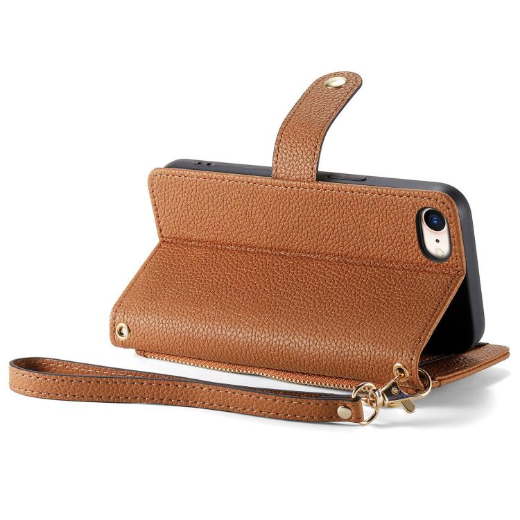 For iPhone 16e Love Zipper Lanyard Leather Phone Case(Brown) - iPhone 16e Cases by PMC TechLife | Online Shopping South Africa | PMC TechLife | Buy Now Pay Later Mobicred