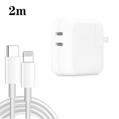 35W PD3.0 USB-C / Type-C Dual Port Charger with 2m Type-C to 8 Pin Data Cable, US Plug - USB Charger by PMC Jewellery | Online Shopping South Africa | PMC Jewellery | Buy Now Pay Later Mobicred