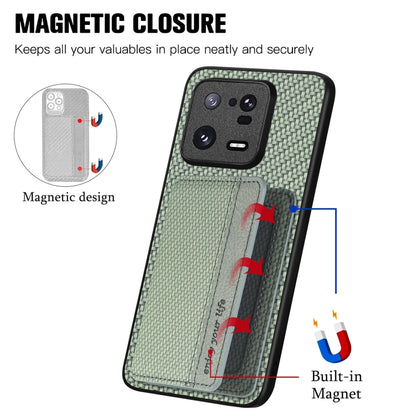 For Xiaomi 13 Pro Carbon Fiber Magnetic Card Bag Phone Case(Green) - Xiaomi Cases by PMC Jewellery | Online Shopping South Africa | PMC Jewellery | Buy Now Pay Later Mobicred