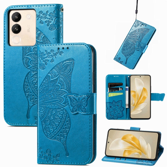 For vivo X100 Pro Butterfly Love Flower Embossed Leather Phone Case(Blue) - X100 Pro Cases by imak | Online Shopping South Africa | PMC Jewellery | Buy Now Pay Later Mobicred