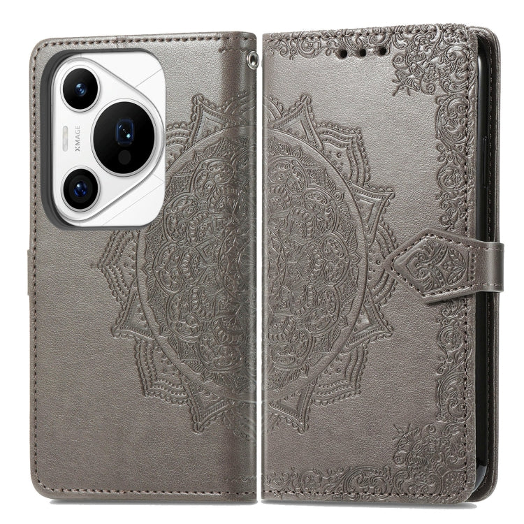 For Huawei Pura 70 Pro+ Mandala Flower Embossed Leather Phone Case(Gray) - Huawei Cases by PMC Jewellery | Online Shopping South Africa | PMC Jewellery | Buy Now Pay Later Mobicred