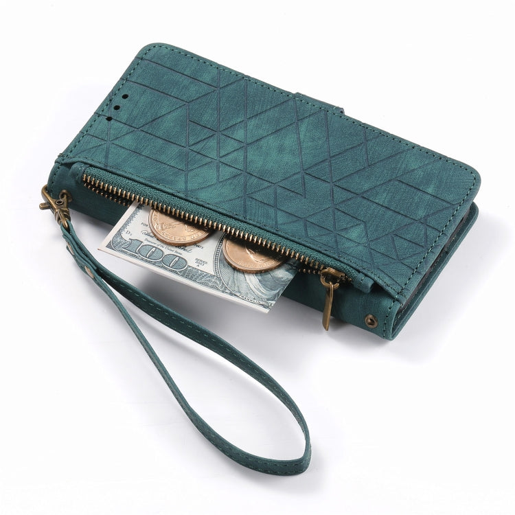 For iPhone 14 Pro Geometric Zipper Wallet Side Buckle Leather Phone Case(Green) - free shipping - PMC TechLife - Order now!