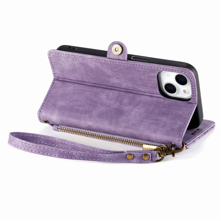 For iPhone 13 Pro Geometric Zipper Wallet Side Buckle Leather Phone Case(Purple) - free shipping - PMC TechLife - Order now!