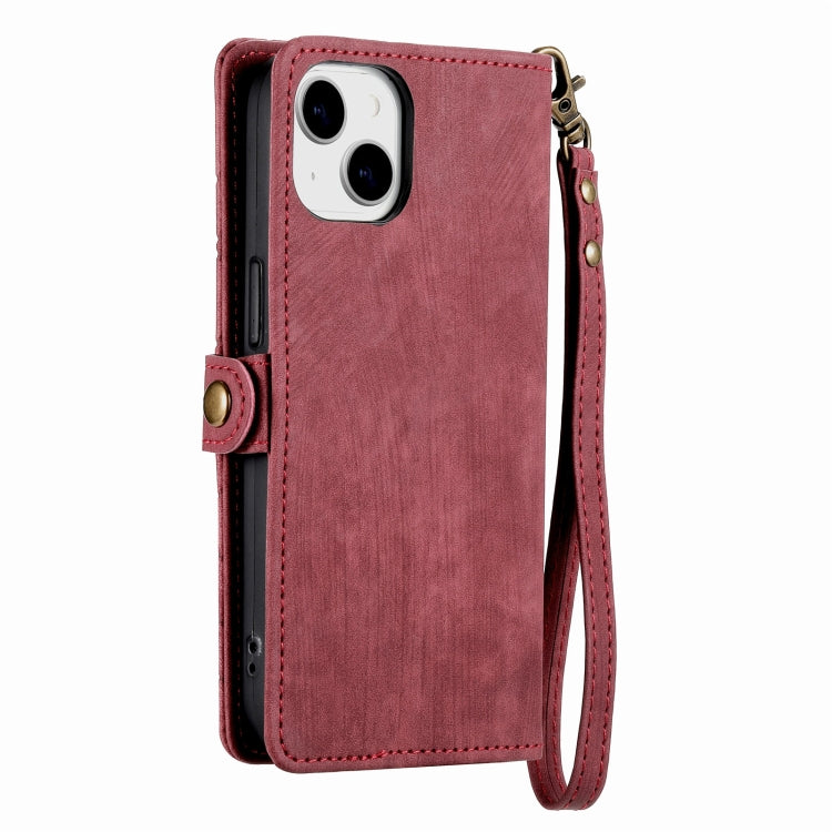 For iPhone 12 / 12 Pro Geometric Zipper Wallet Side Buckle Leather Phone Case(Red) - free shipping - PMC TechLife - Order now!