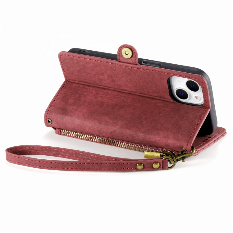 For iPhone 12 / 12 Pro Geometric Zipper Wallet Side Buckle Leather Phone Case(Red) - free shipping - PMC TechLife - Order now!