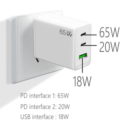 GaN PD65W Type-C x 2 + USB3.0 Charger with Type-C to Type-C Data Cable ,UK Plug(Black) - USB Charger by PMC Jewellery | Online Shopping South Africa | PMC Jewellery | Buy Now Pay Later Mobicred