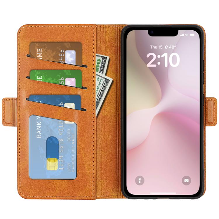 For iPhone 16e Dual-side Magnetic Buckle Horizontal Flip Leather Phone Case(Yellow) - iPhone 16e Cases by PMC TechLife | Online Shopping South Africa | PMC TechLife | Buy Now Pay Later Mobicred