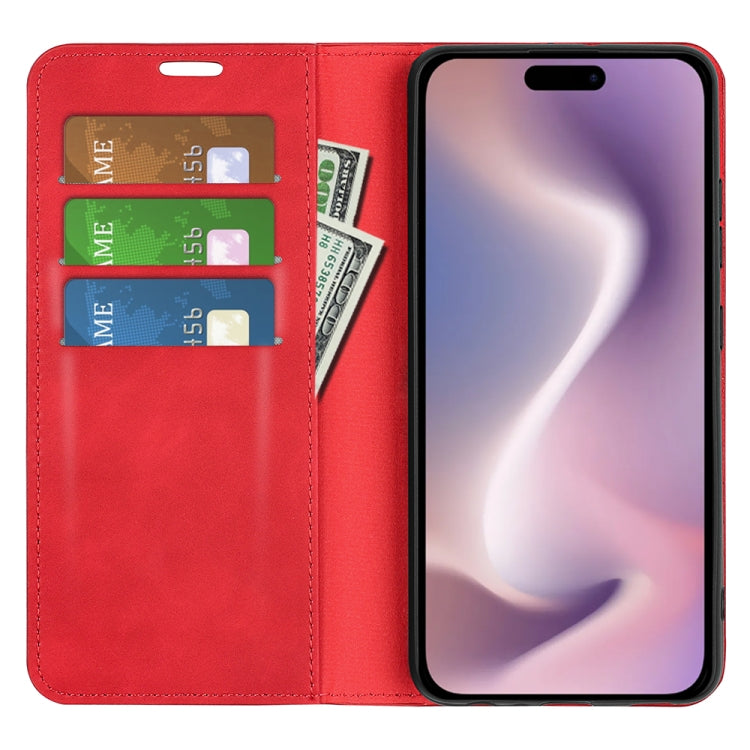 For iPhone 16 Retro-skin  Magnetic Suction Leather Phone Case(Red) - iPhone 16 Cases by PMC TechLife | Online Shopping South Africa | PMC TechLife | Buy Now Pay Later Mobicred