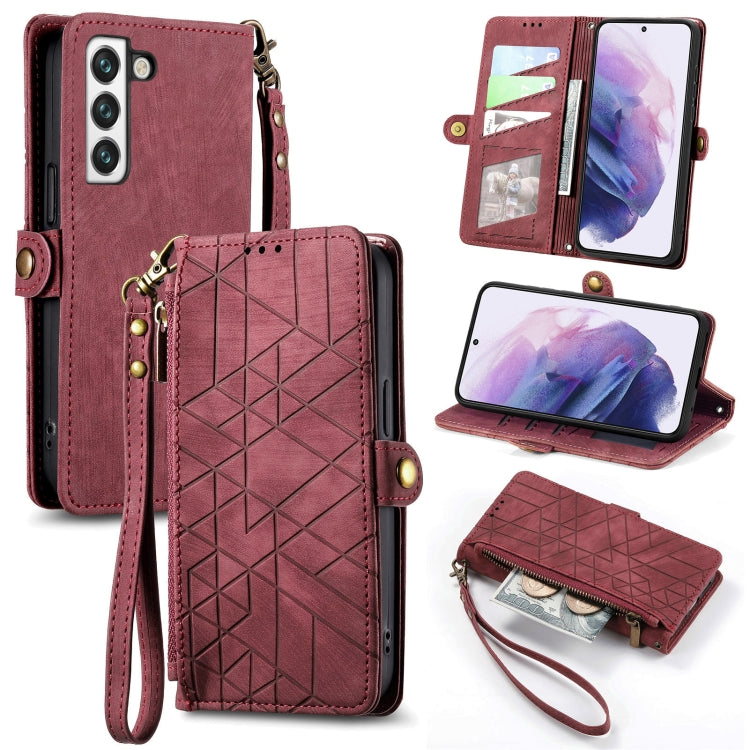 For Samsung Galaxy S23+ 5G Geometric Zipper Wallet Side Buckle Leather Phone Case(Red) - free shipping - PMC TechLife - Order now!