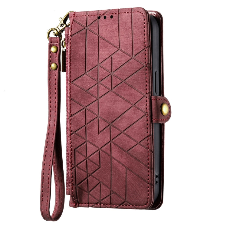 For Samsung Galaxy S20+ Geometric Zipper Wallet Side Buckle Leather Phone Case(Red) - free shipping - PMC TechLife - Order now!