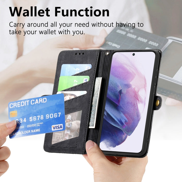For Samsung Galaxy Note20 Geometric Zipper Wallet Side Buckle Leather Phone Case(Black) - free shipping - PMC TechLife - Order now!
