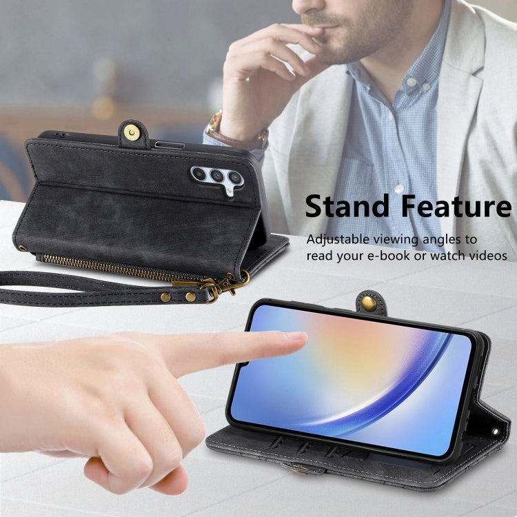 For Samsung Galaxy A50 Geometric Zipper Wallet Side Buckle Leather Phone Case(Black) - free shipping - PMC TechLife - Order now!